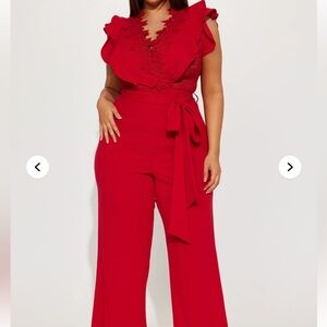 Fashion Nova Bold Red Ruffle Jumpsuit